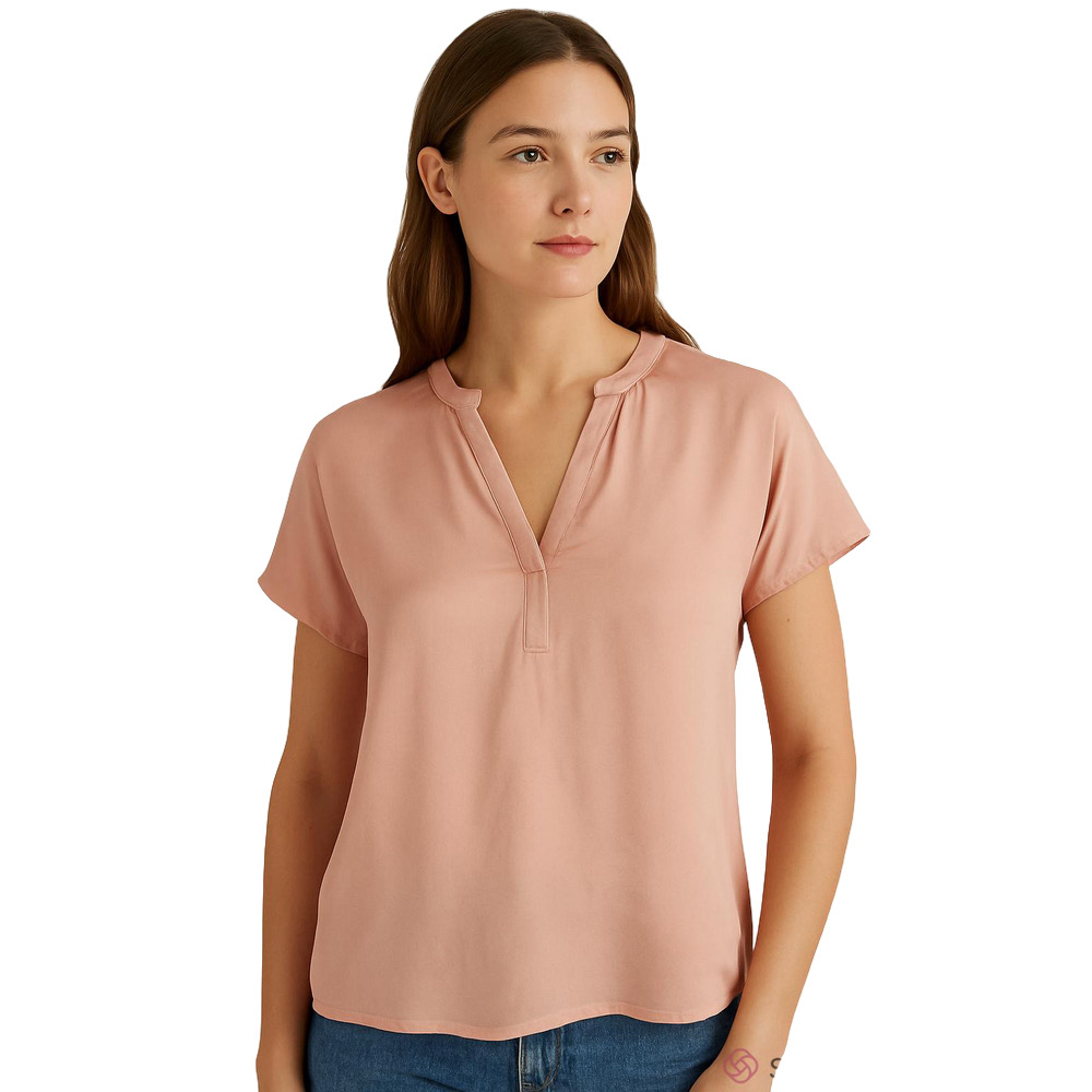 NEW ESE O ESE  Silk V-Neck Women's Short-Sleeve Top in Papaya color Size S